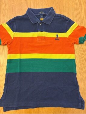 Polo Ralph Lauren Navy Stripe Polo with Bright Multi Stripes - size 6